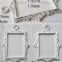 Open Back Rectangle Frame 17mm x 23mm x 1.5mm Thin Ornate Picture Silvertone