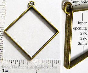 Open Back Diamond Oriented Square 29mm x 29mm x 3mm Bronzetone