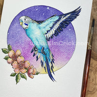 Original Art - Watercolor Painting Teal Parakeet Budgie Bird Featuring Winsor & Newton Granulating Pigments (5x7 Not a Print)