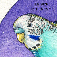 Digital File - Parakeet Teal Budgie Bird Color Painting Printable Clip Art Download