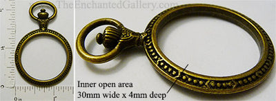 Open Back Pocket Watch Round Opening 30mm x 4mm Bronzetone Frame Jewelry Pendant