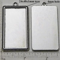 24x48x1mm Rectangle with Dotted Edge Pendant Tray Silvertone