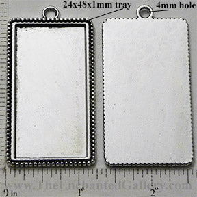 24x48x1mm Rectangle with Dotted Edge Pendant Tray Silvertone