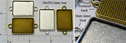 18x25mm Rectangle Pendant Tray with Two Connector Link Loops (Select a Color or Optional Insert)