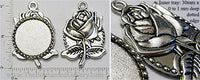 30mm Circle Dotted Pendant Tray Figural Rose Back Antiqued Silver (Select Amount & Optional Insert)