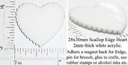 Laser Cut Acrylic White 28mm x 30mm Heart Scallop Edge 5 Pack
