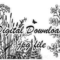  Digital File - Nature Drawing Wildflower Silhouette and Maidenhair Fern Coloring Book Line Art Instant Download 