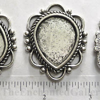 22x28mm Teardrop Roped with Loops and Dots Pendant Tray Antiqued Silvertone