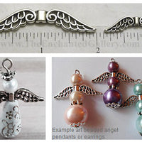 Silvertone Openwork Angel Wings with Center Connection Bead