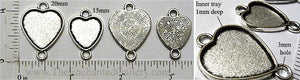Heart Connector Tray with Two Loops Antiqued Silver (Select a Size)