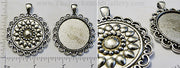 30mm Circle Pendant Tray Raised Doily Mandala Back Antiqued Silver (Select Amount & Optional Insert)