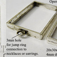 Open Back Rectangle Frame 20mm x 30mm x 4mm Antiqued Silvertone
