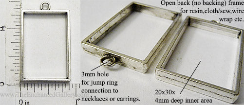 Open Back Rectangle Frame 20mm x 30mm x 4mm Antiqued Silvertone