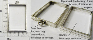 Open Back Rectangle Frame 20mm x 30mm x 4mm Antiqued Silvertone