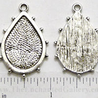25mm x 18mm x 1mm Teardrop Hobnail Pendant Tray Antiqued Silvertone
