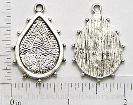 25mm x 18mm x 1mm Teardrop Hobnail Pendant Tray Antiqued Silvertone