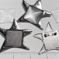 18 pieces - Silvertone Starfish Pin Back Brooch Jewelry Trays 25mm x 25mm x 1mm Square Setting with Glass Photo Covers
