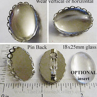 Silvertone Openwork Fold Border Pin Back 18x25mm Oval Tray Brooch
