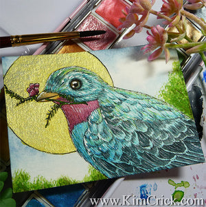 Original Watercolor Painting Spangled Cotinga Bird Art (Mini ATC ACEO