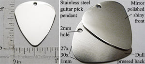 Guitar Pick Stainless Steel Flat Dog Tag Style Pendant