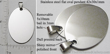 Large Oval Stainless Steel Flat Dog Tag Style Pendant