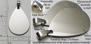 Teardrop Stainless Steel Flat Dog Tag Style Pendant