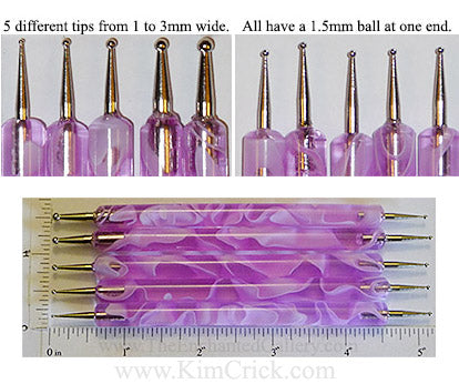 Set of 5 Various Size Ball Ended Dotting Stylus Tools