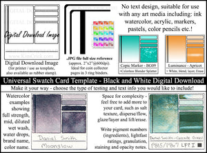 Digital download watercolor swatch card template universal color pencil, ink, marker, pastel color chart
