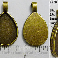 18x25x2mm Teardrop Smooth Back with Bail Pendant Tray Bronzetone