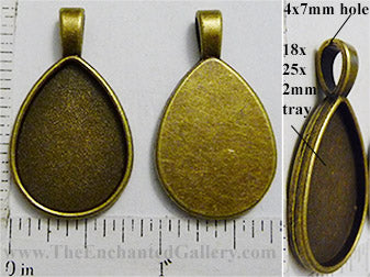 18x25x2mm Teardrop Smooth Back with Bail Pendant Tray Bronzetone