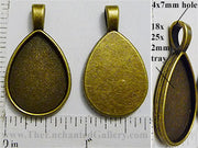 18x25x2mm Teardrop Smooth Back with Bail Pendant Tray Bronzetone