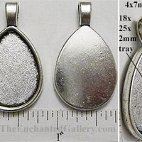 18x25x2mm Teardrop Smooth Back with Bail Pendant Tray Silvertone