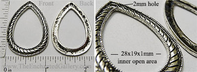 Open Back Teardrop Rope Frame 28mm x 19mm x 1mm Antiqued Silvertone Jewelry Pendant