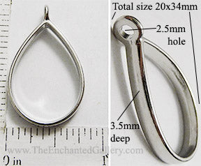 Open Back Teardrop Frame 20mm x 34mm Silvertone