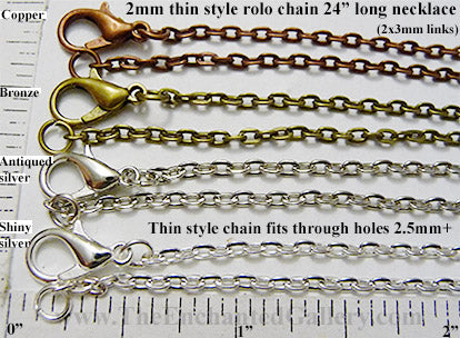 24 Thin Style 2mm Rolo Chain Necklace (Select a Color, Quantity)