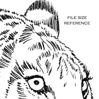  Digital File - Tiger Animal Pen Ink Line Drawing Black White Clip Art Digi Stamp Printable Download 