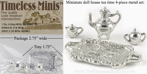 Miniature Doll House Tea Time Service 4 Piece Metal Set