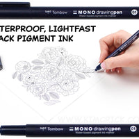 Tombow Mono 01 Waterproof Pigment Ink Pen (0.1mm tip size) for Watercolor Painting