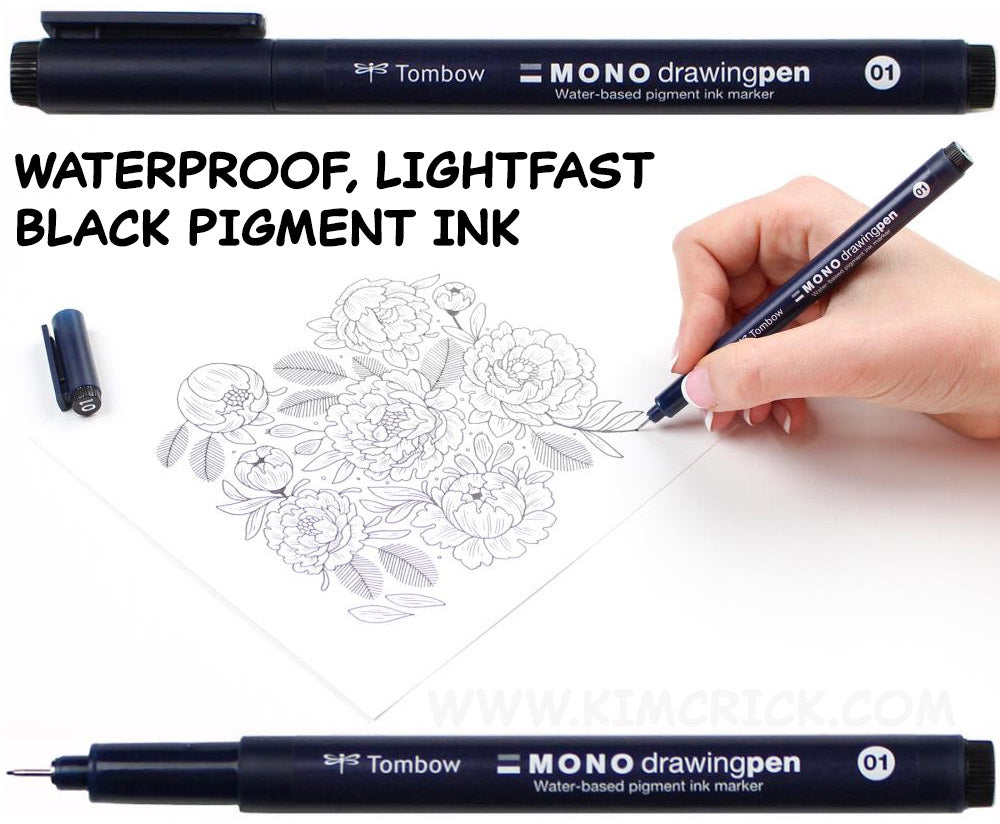 Tombow Mono 01 Waterproof Pigment Ink Pen (0.1mm tip size) for Waterco