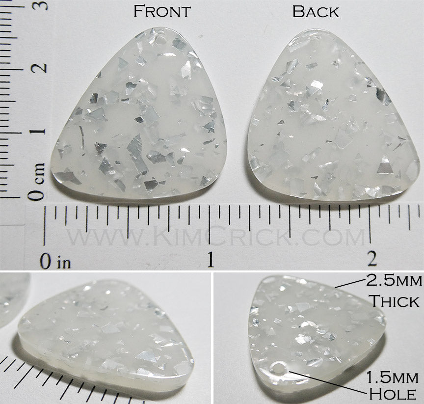 Asymmetric Triangle Translucent Flat Acrylic Charm with Silver Glitter Bead DIY Jewelry (6 pieces)