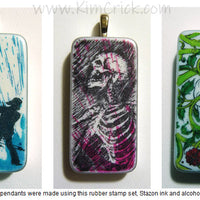 Unusual rubber stamps skeleton skull pirate domino game tile pendant jewelry