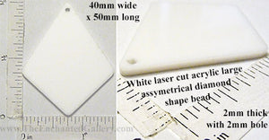 Laser Cut Acrylic White 40mm x 50mm Asymmetrical Diamond Charm One Hole (Select an Amount)