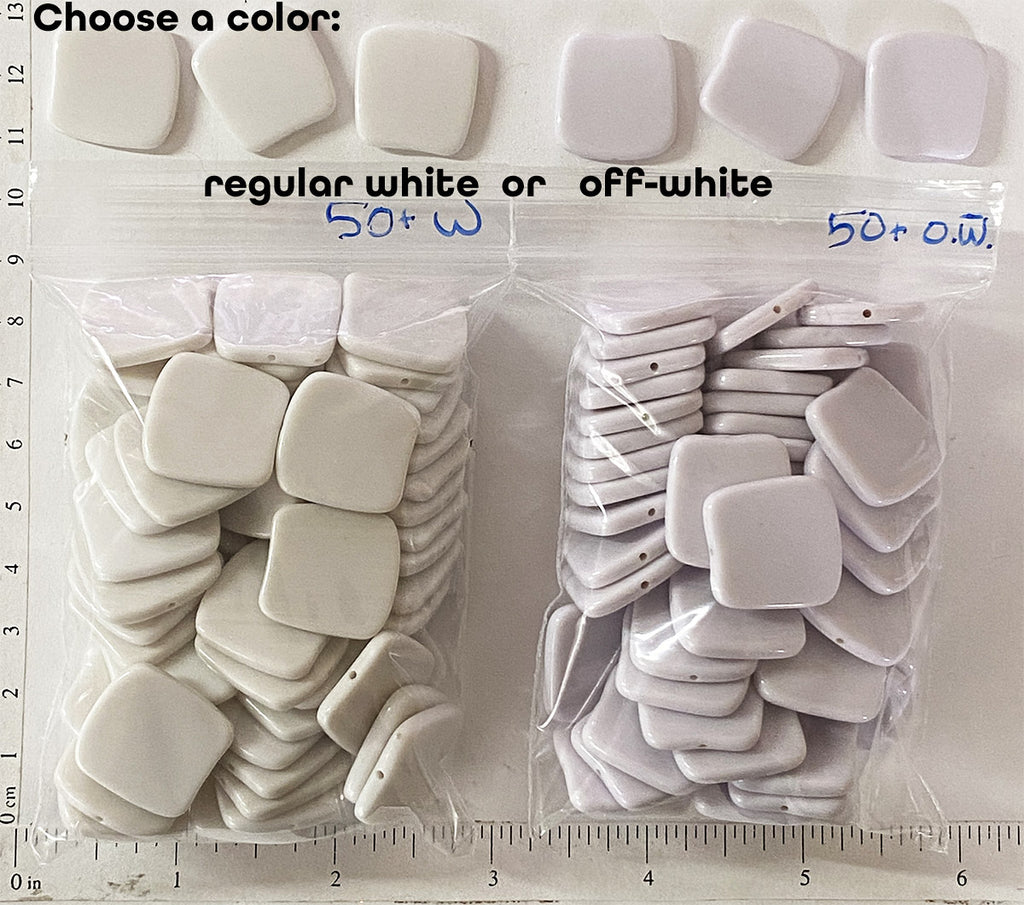 BULK SALE - Small 20mm x 20mm x 3mm Curved Square Beads for DIY About 50 pieces 3"x4" bag (Choose Off-White or Regular White)