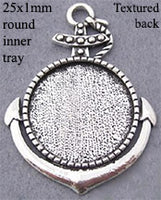 25mm Circle Pendant Tray Anchor Solid Front with Textured Back (Select Optional Insert)