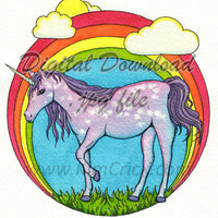 Digital File - Unicorn Rainbow Colorful Nursery Kids Room Wall Art Watercolor Painting Printable