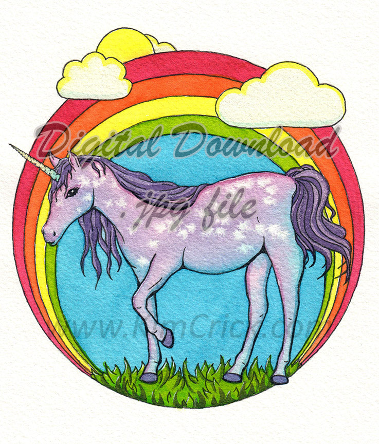 Digital File Unicorn Rainbow Colorful Nursery Kids Room Wall Art Watercolor Painting Printable