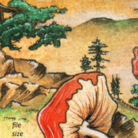  Digital File - Mushroom Ancient Landscape Mountains Gucai Chinese Classical Art Painting Printable Download 