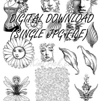 Digital File - Full Sheet Fairy Collage Paper Doll Faces Wings Printable Digi Stamp Set Feys-117