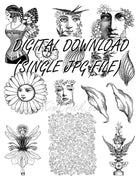Digital File - Full Sheet Fairy Collage Paper Doll Faces Wings Printable Digi Stamp Set Feys-117