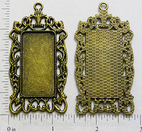 19x38x1.5mm Rectangle with Ornate Border Pendant Tray Bronzetone